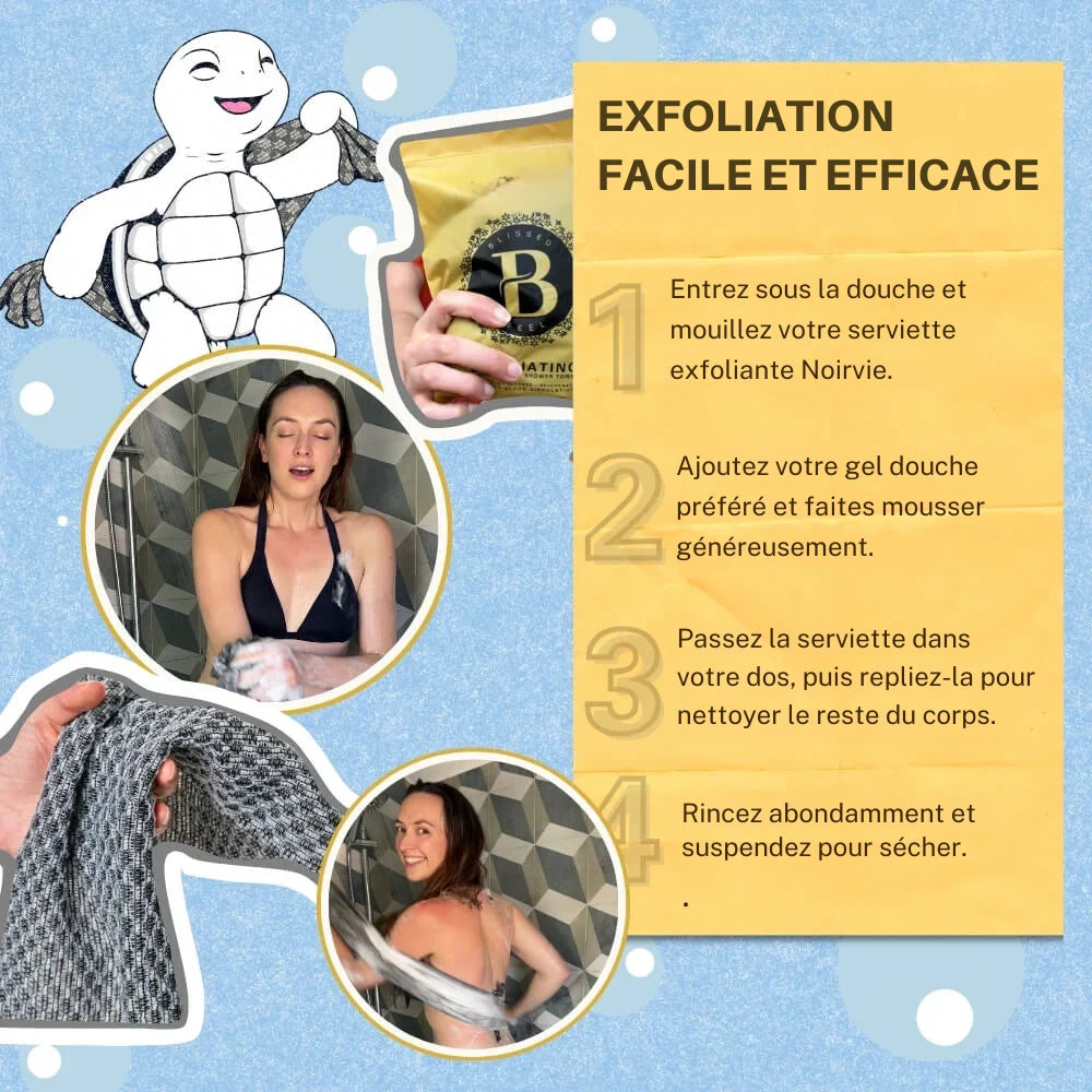 Serviette de douche exfoliante antibactérienne - Noirvie